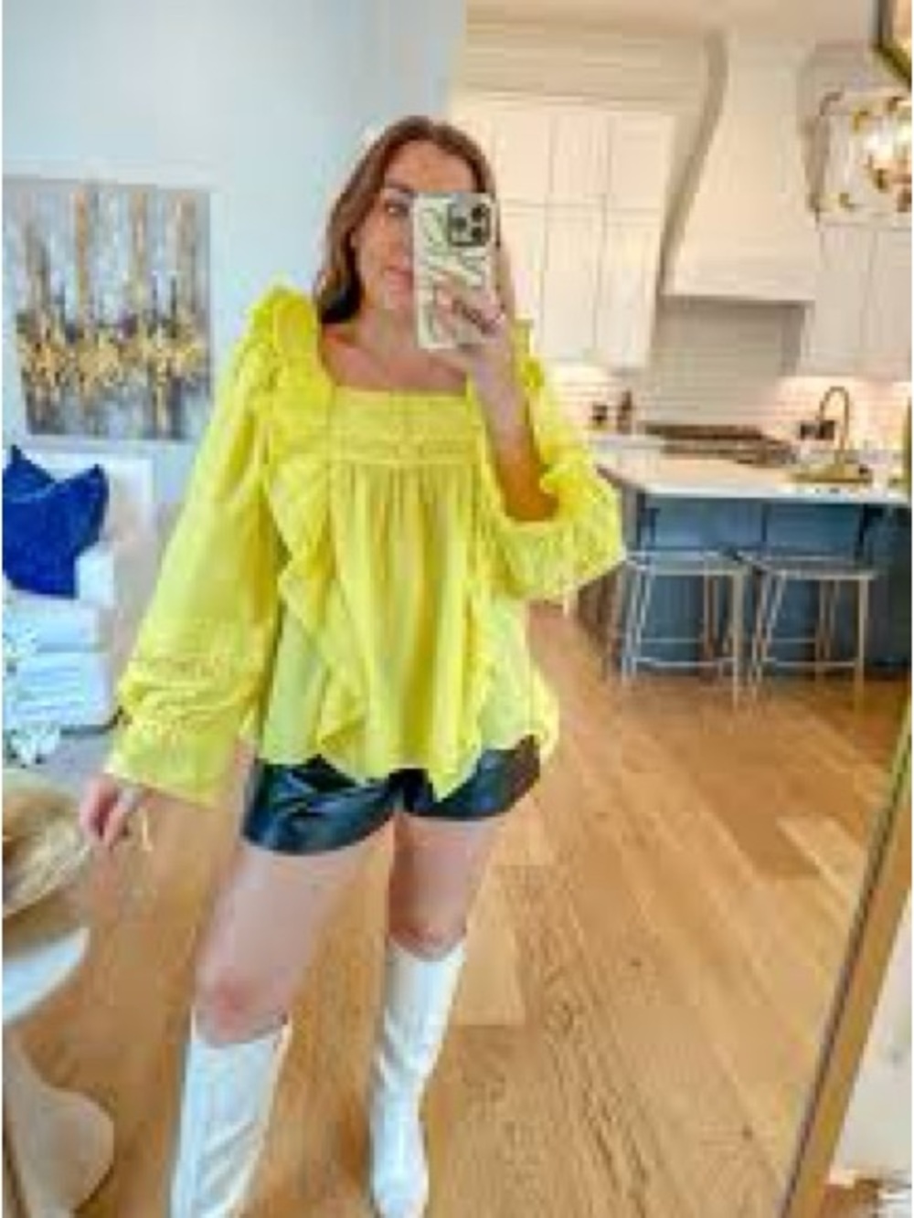 cQ by cQ Bright Yellow Ruffle Poplin Blouse Size Large